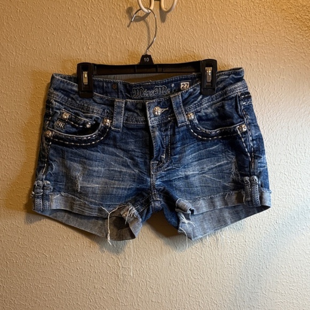 Miss Me Distressed Blue Jean Shorts